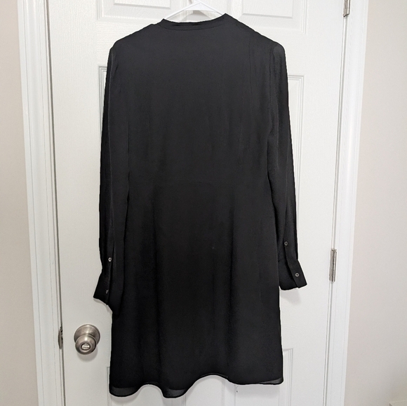 Vince Size 8, 100% Silk, Black Long‎ Sleeve Dress, Button Down, Lattice Bib - Picture 4 of 13
